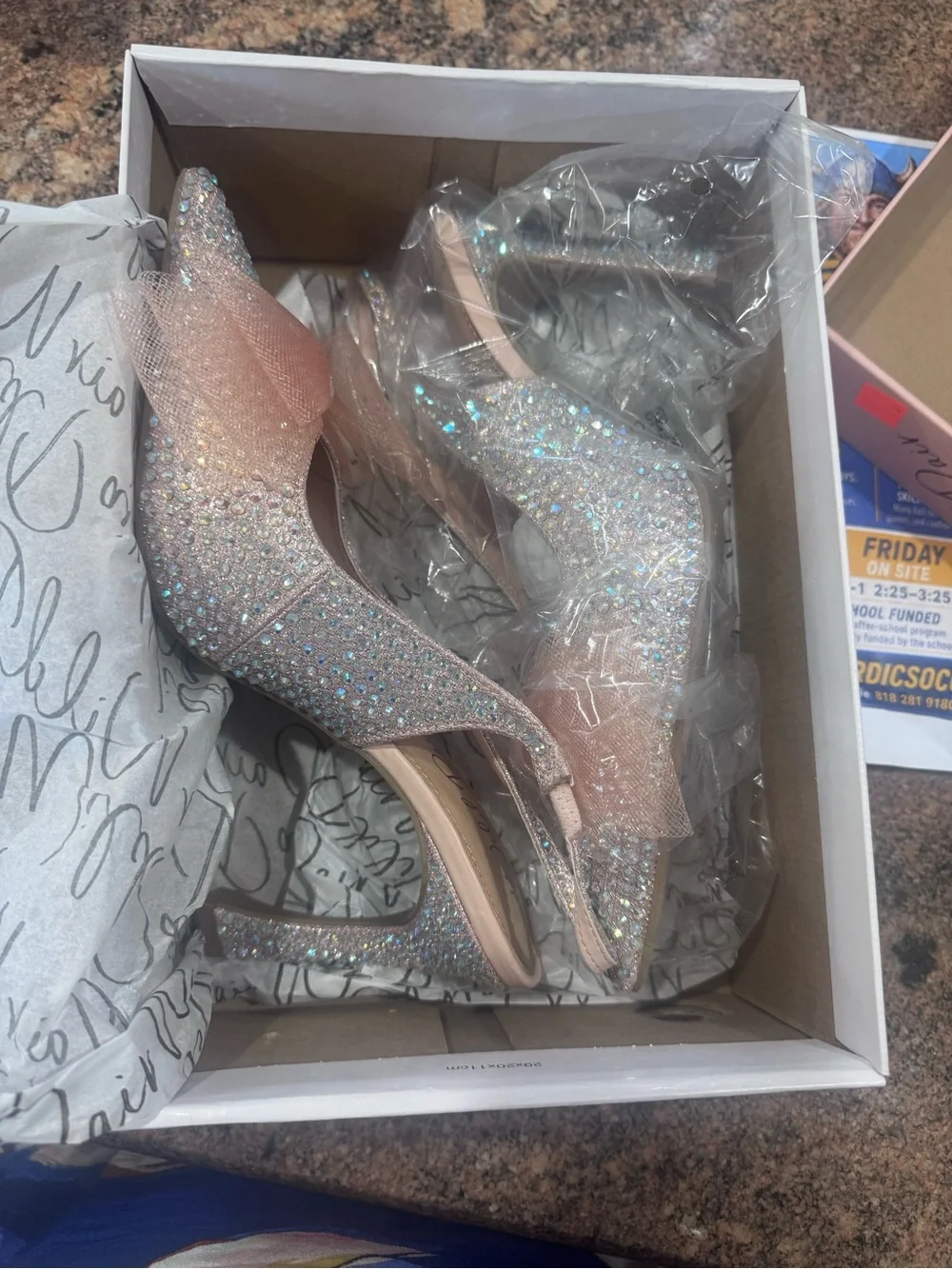 Wild Pair Crystal Embellished Pink Bow Slingback Heels